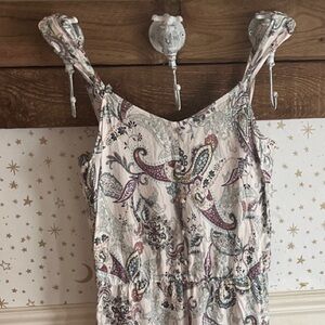 Reitmans Cream Paisley Maxi Dress with Pink and Teal Accents